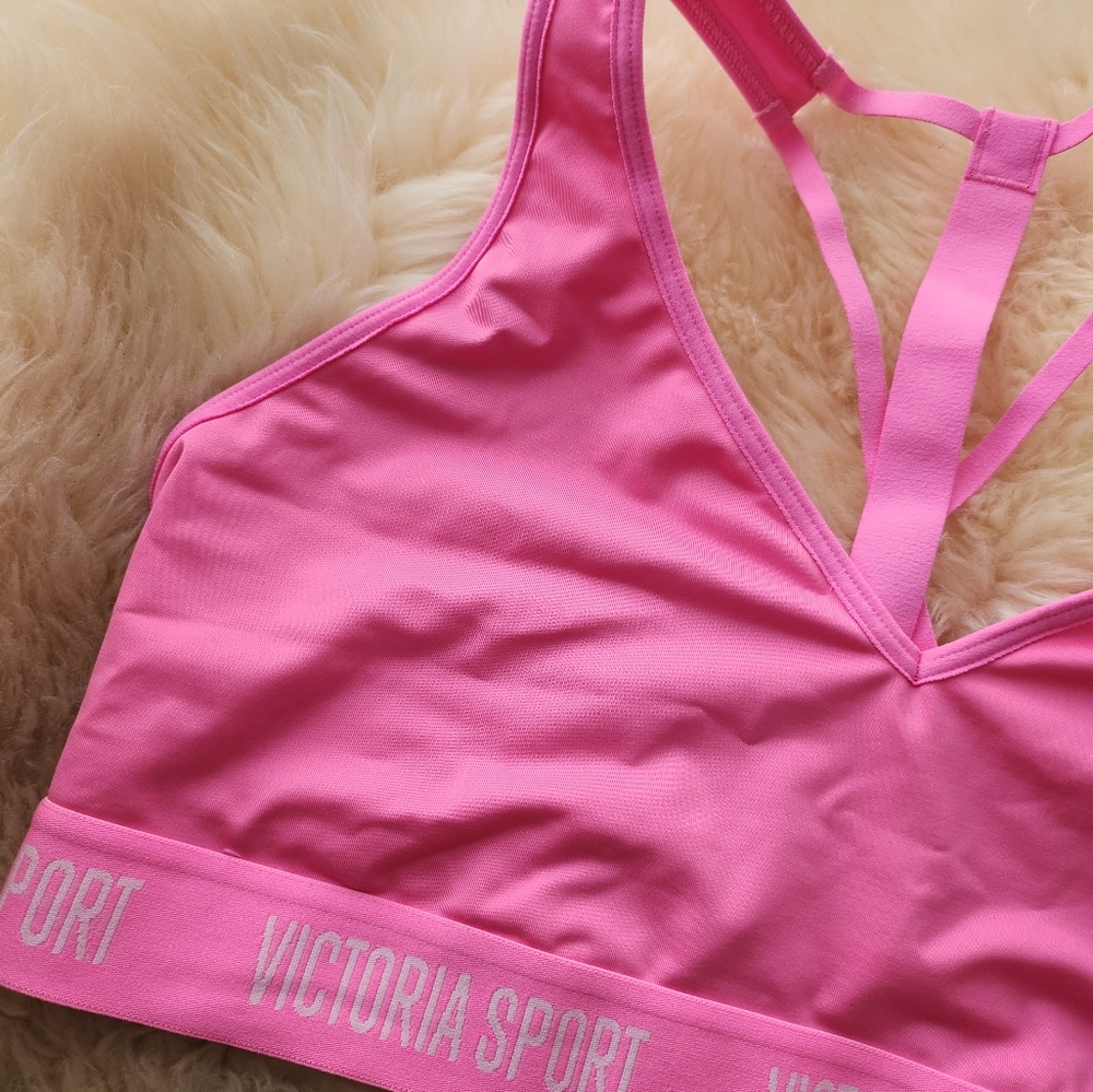 The Player Victoria's Secret Sport Bra Racerback Strappy Neon Pink